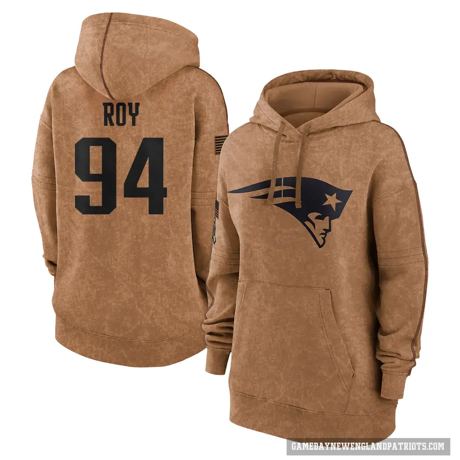 Women's ＃94 Jaquelin Roy New England Patriots Brown 2023 Salute To Service Pullover Hoodie