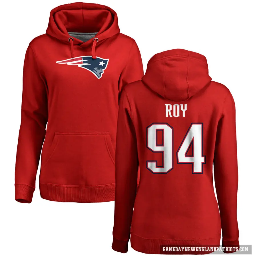 Women's ＃94 Jaquelin Roy New England Patriots Red Pro Line Name & Number Logo Pullover Hoodie