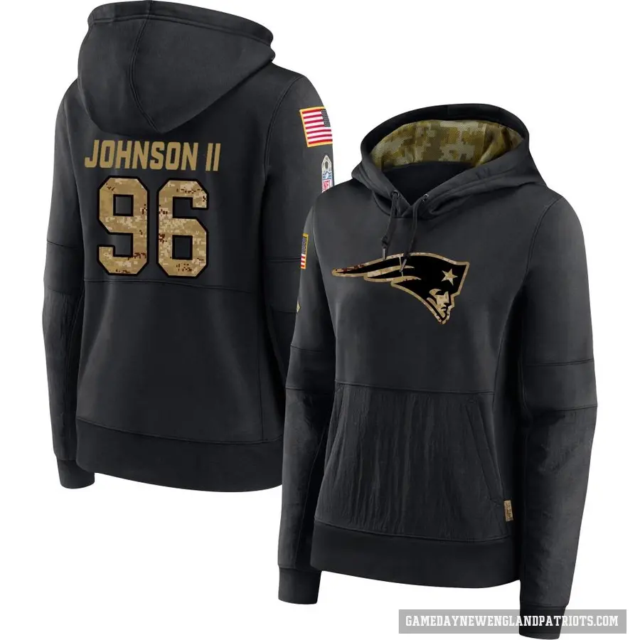 Women's ＃96 Eric Johnson II New England Patriots Black 2020 Salute to Service Sideline Performance Pullover Hoodie