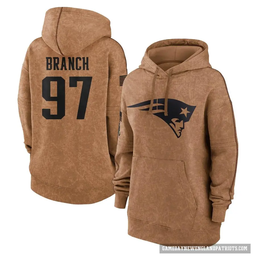 Women's ＃97 Alan Branch New England Patriots Brown 2023 Salute To Service Pullover Hoodie