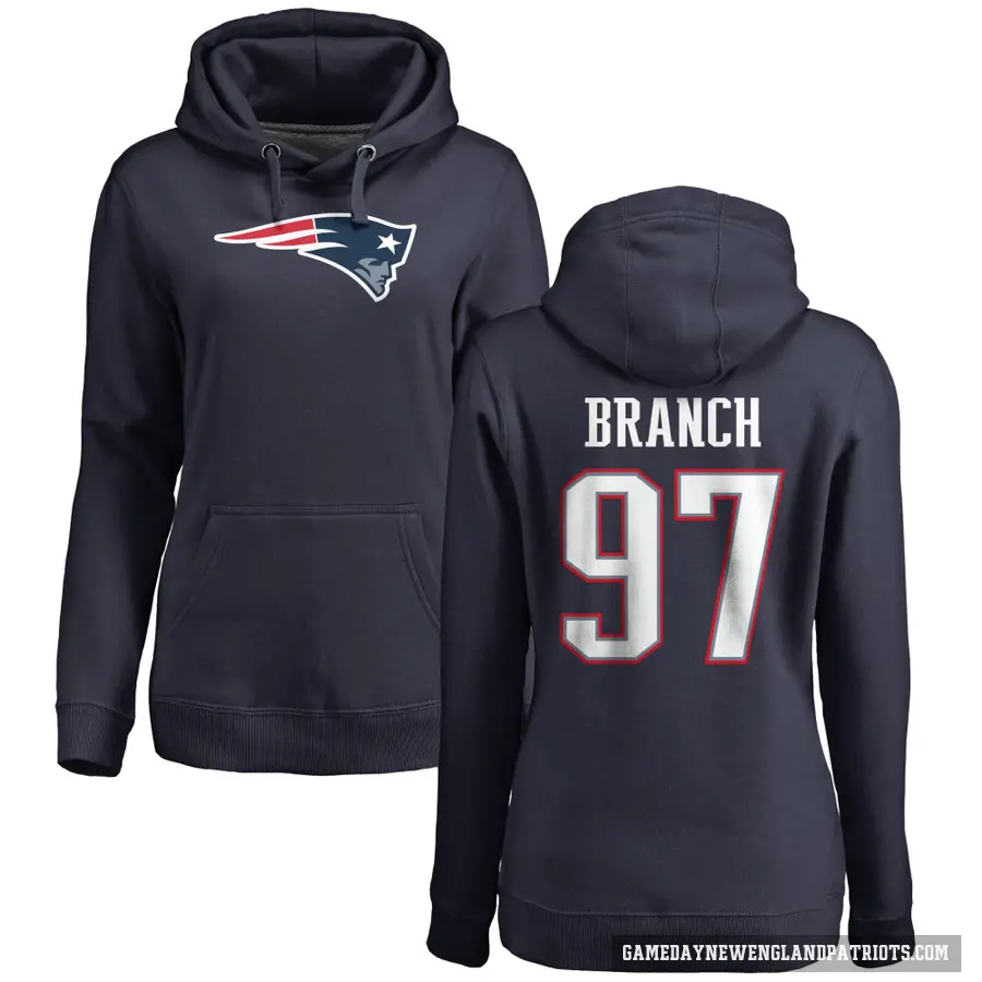 Women's ＃97 Alan Branch New England Patriots Navy Pro Line Logo Pullover Hoodie