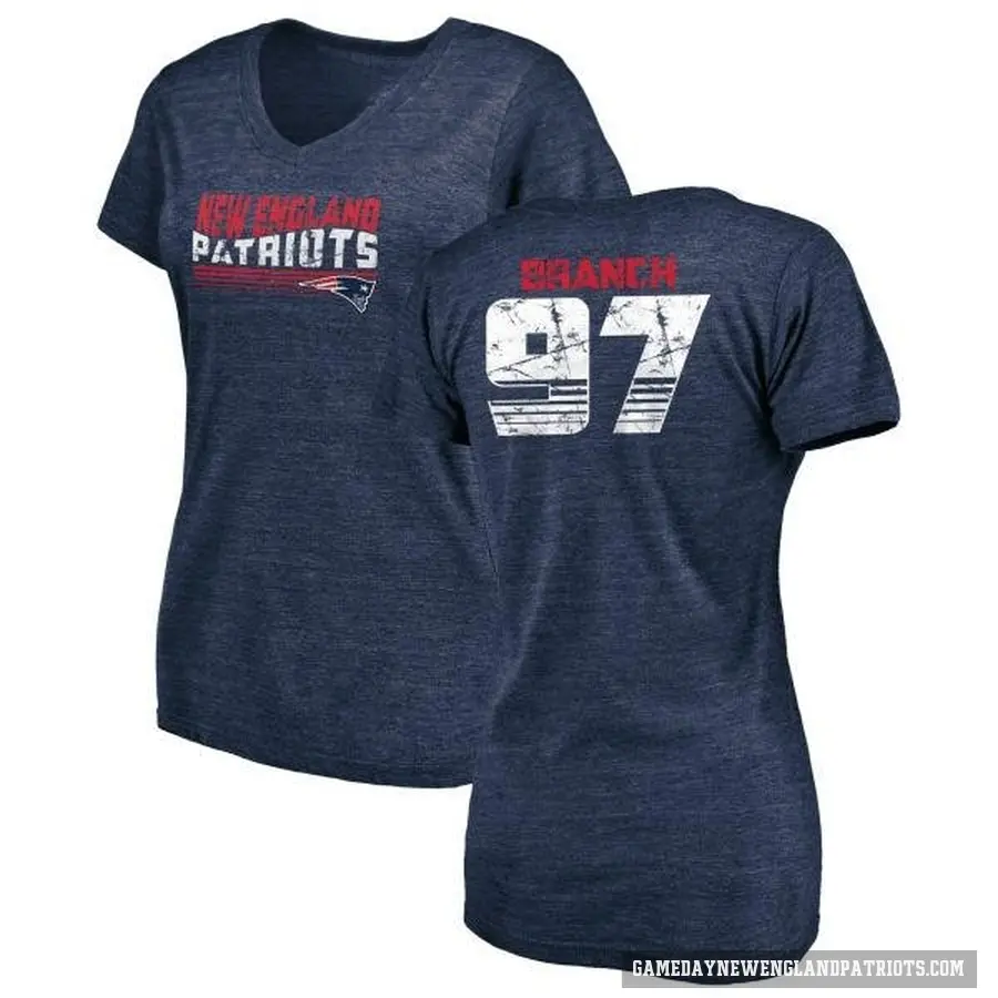 Women's ＃97 Alan Branch New England Patriots Navy Retro V-Neck T-Shirt