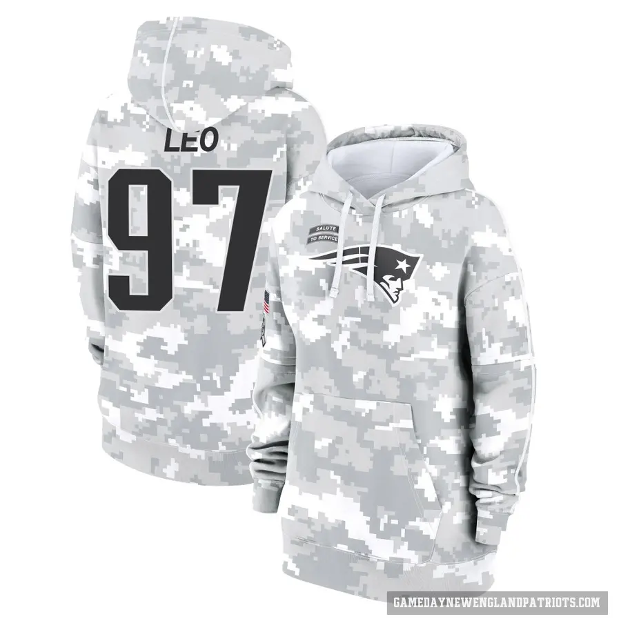 Women's ＃97 Titus Leo New England Patriots Arctic Camo 2024 Salute to Service Club Fleece Pullover Hoodie