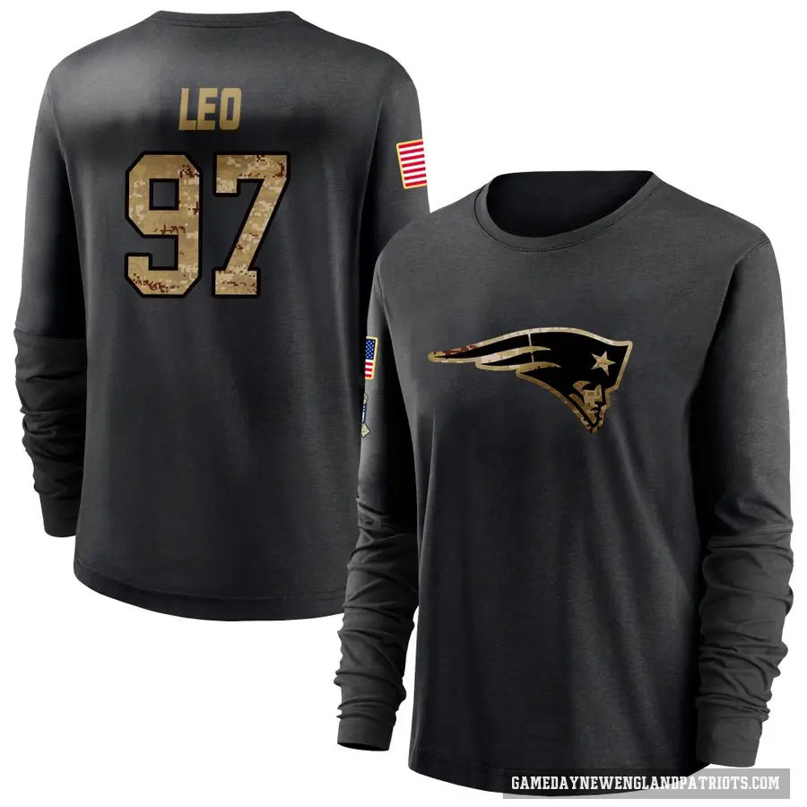 Women's ＃97 Titus Leo New England Patriots Black 2020 Salute To Service Sideline Performance Long Sleeve T-Shirt