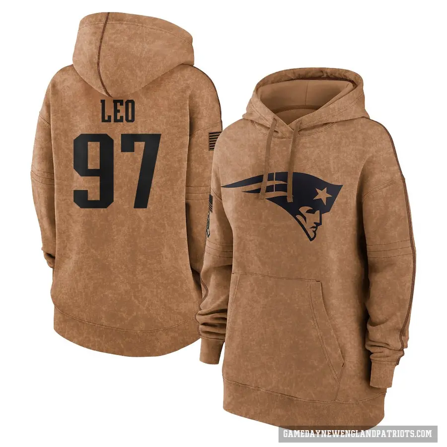 Women's ＃97 Titus Leo New England Patriots Brown 2023 Salute To Service Pullover Hoodie