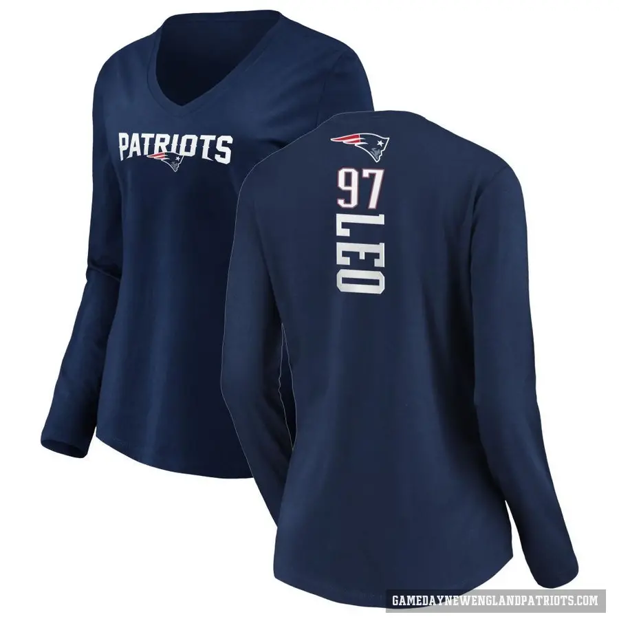 Women's ＃97 Titus Leo New England Patriots Navy Backer Slim Fit Long Sleeve T-Shirt