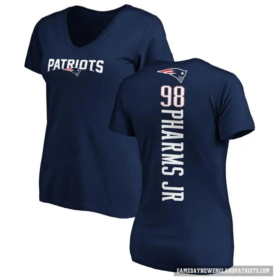 Women's ＃98 Jeremiah Pharms Jr. New England Patriots Navy Backer Slim Fit T-Shirt