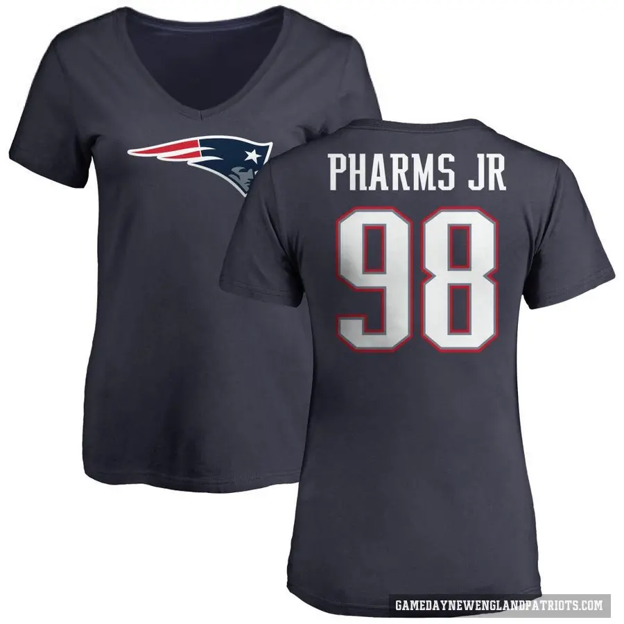 Women's ＃98 Jeremiah Pharms Jr. New England Patriots Navy Logo T-Shirt