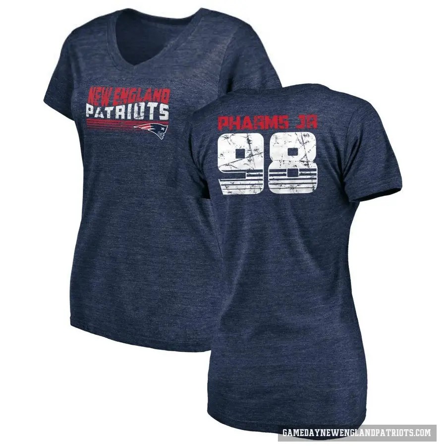 Women's ＃98 Jeremiah Pharms Jr. New England Patriots Navy Retro V-Neck T-Shirt