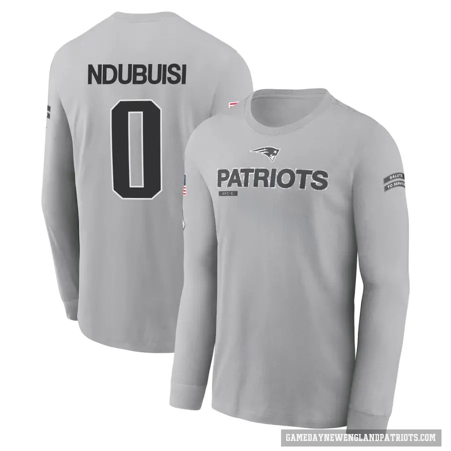 Youth ＃0 Haggai Ndubuisi New England Patriots Gray 2024 Salute to Service Long Sleeve T-Shirt