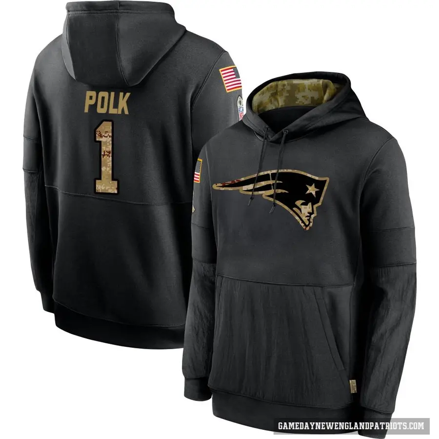 Youth ＃1 Ja'Lynn Polk New England Patriots Black 2020 Salute to Service Sideline Performance Pullover Hoodie