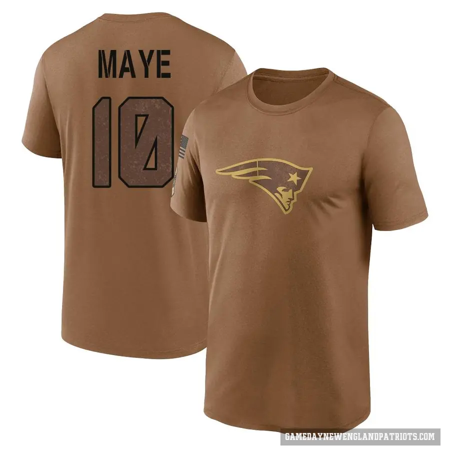 Youth ＃10 Drake Maye New England Patriots Brown 2023 Salute To Service Performance T-Shirt