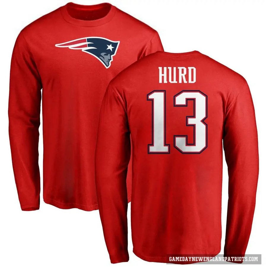 Youth ＃13 Jalen Hurd New England Patriots Red Logo Long Sleeve T-Shirt