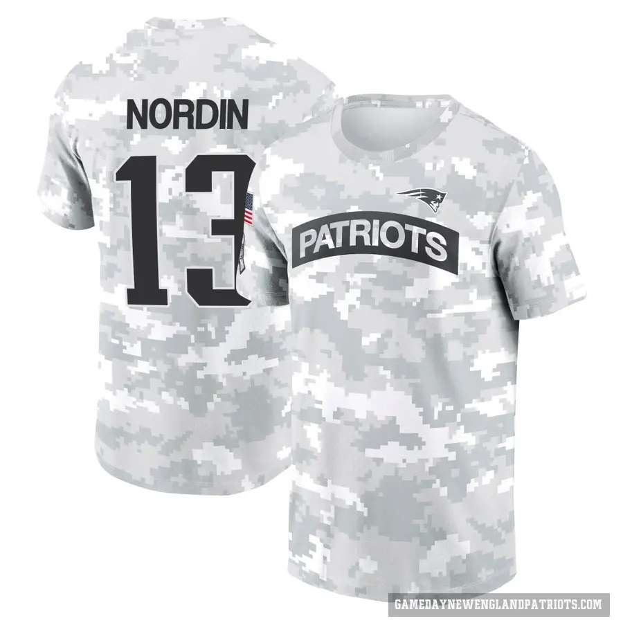 Youth ＃13 Quinn Nordin New England Patriots Camo Arctic 2024 Salute to Service Performance T-Shirt