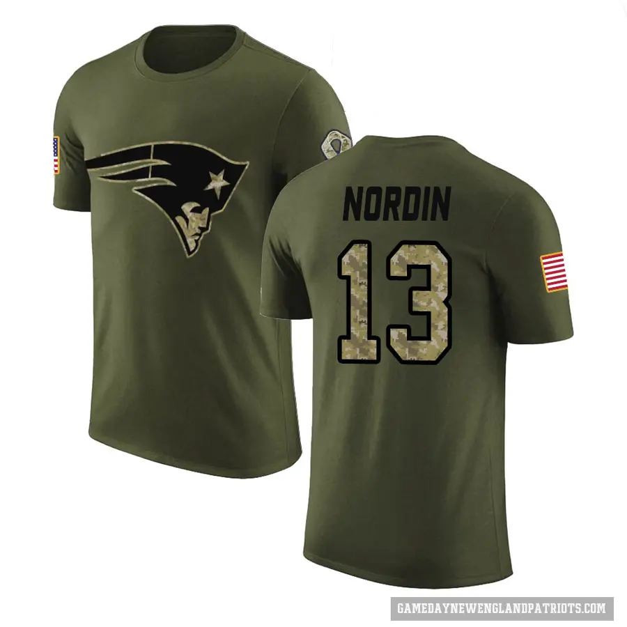 Youth ＃13 Quinn Nordin New England Patriots Olive Salute to Service T-Shirt