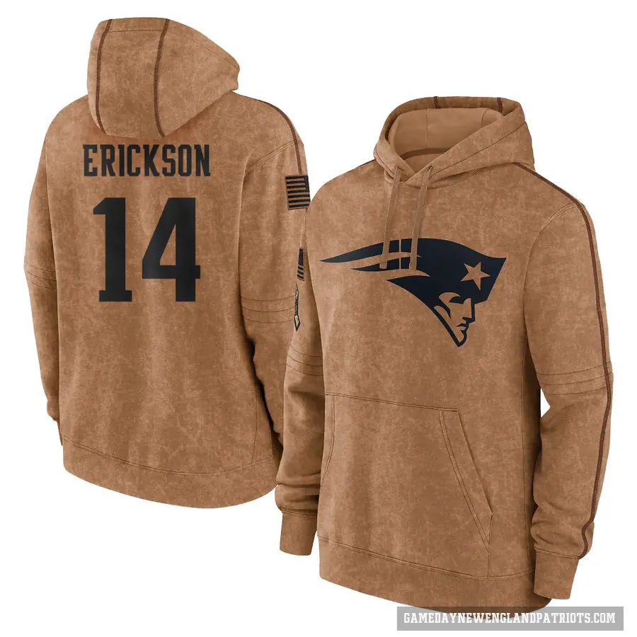 Youth ＃14 Alex Erickson New England Patriots Brown 2023 Salute To Service Club Pullover Hoodie