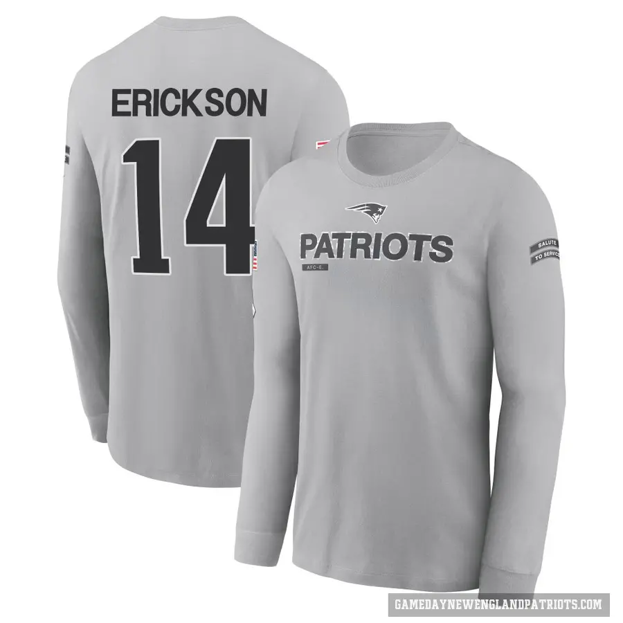 Youth ＃14 Alex Erickson New England Patriots Gray 2024 Salute to Service Long Sleeve T-Shirt