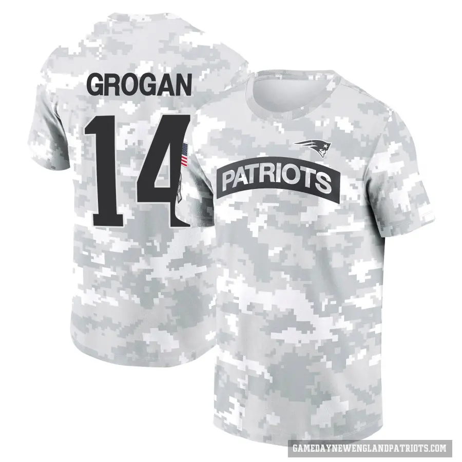 Youth ＃14 Steve Grogan New England Patriots Camo Arctic 2024 Salute to Service Performance T-Shirt