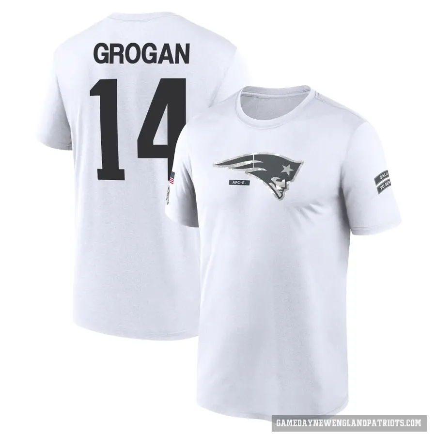 Youth ＃14 Steve Grogan New England Patriots White 2024 Salute to Service Performance T-Shirt