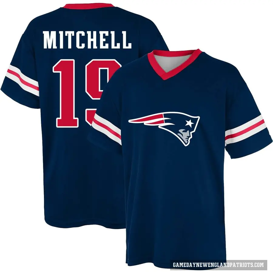 Youth ＃19 Malcolm Mitchell New England Patriots Navy Game Day V-Neck T-Shirt