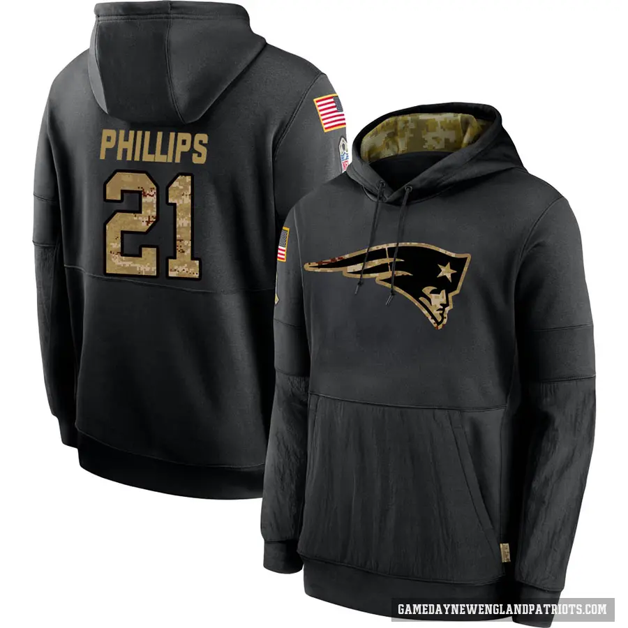 Youth ＃21 Adrian Phillips New England Patriots Black 2020 Salute to Service Sideline Performance Pullover Hoodie