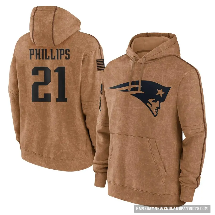 Youth ＃21 Adrian Phillips New England Patriots Brown 2023 Salute To Service Club Pullover Hoodie