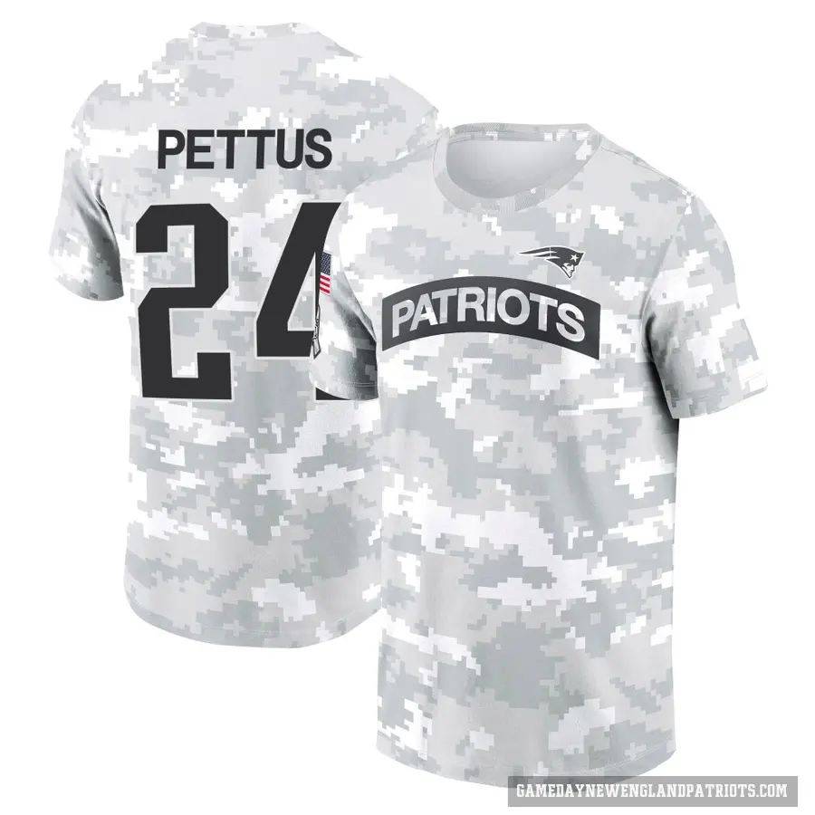 Youth ＃24 Dell Pettus New England Patriots Camo Arctic 2024 Salute to Service Performance T-Shirt