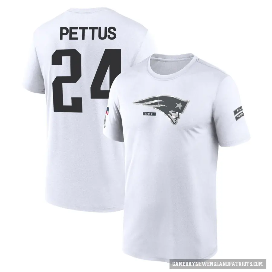 Youth ＃24 Dell Pettus New England Patriots White 2024 Salute to Service Performance T-Shirt