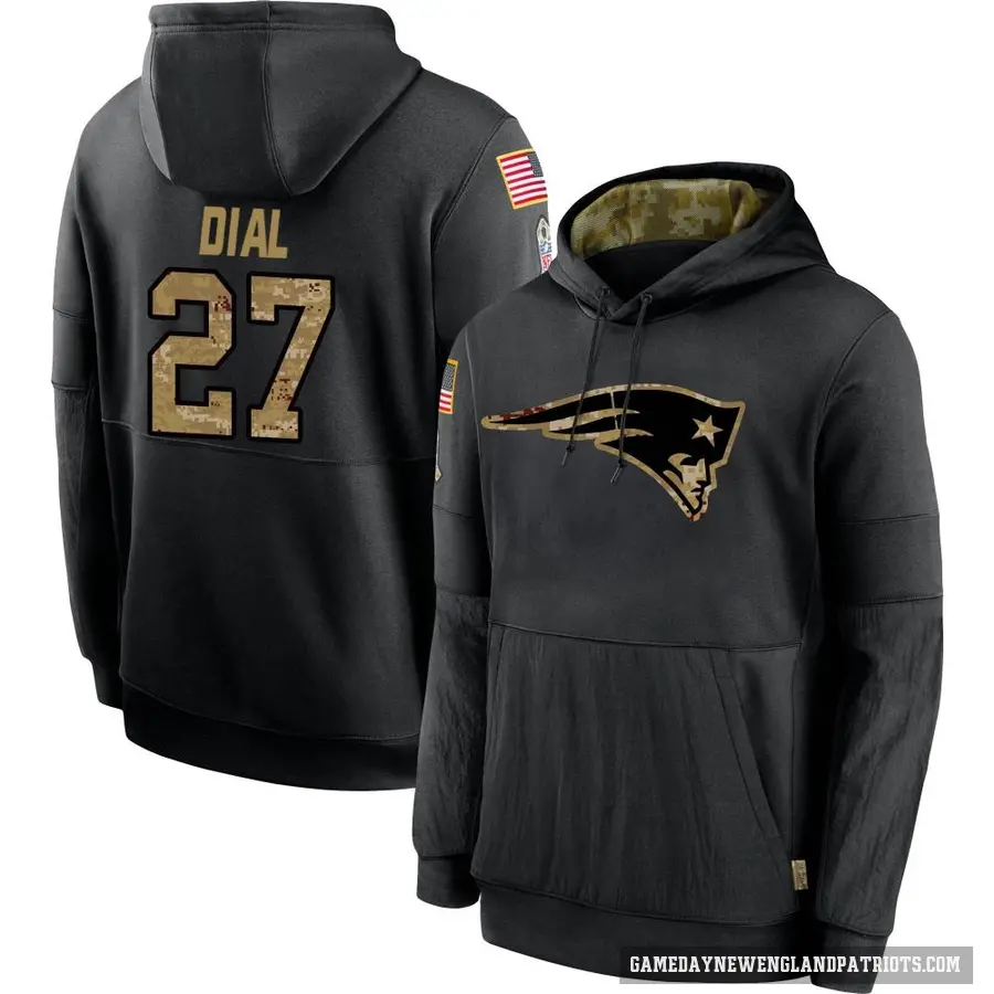 Youth ＃27 Marcellas Dial Jr. New England Patriots Black 2020 Salute to Service Sideline Performance Pullover Hoodie