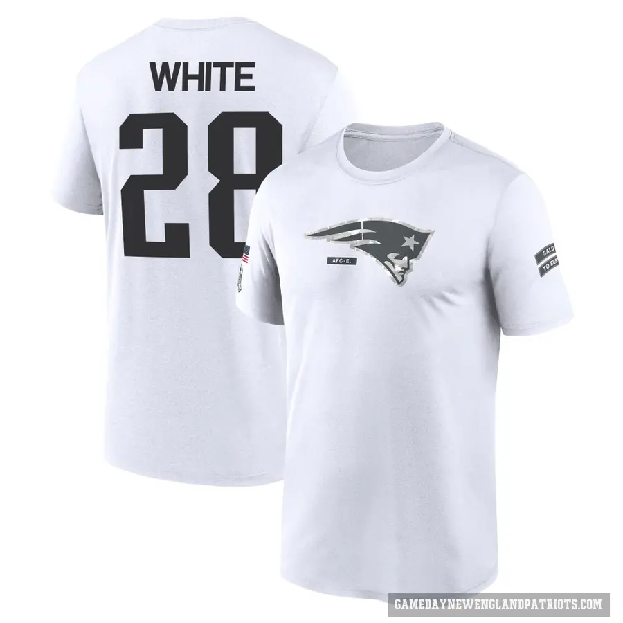 Youth ＃28 James White New England Patriots White 2024 Salute to Service Performance T-Shirt