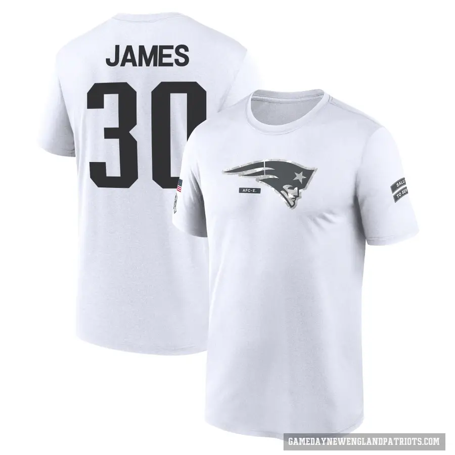 Youth ＃30 DJ James New England Patriots White 2024 Salute to Service Performance T-Shirt