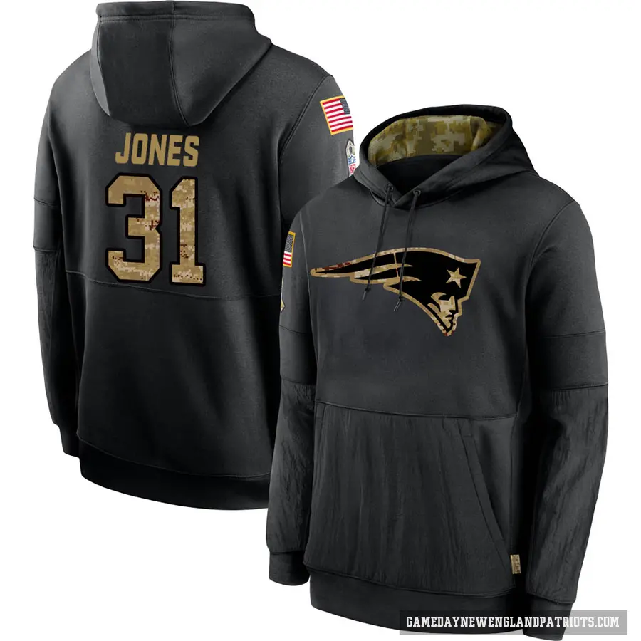 Youth ＃31 Jonathan Jones New England Patriots Black 2020 Salute to Service Sideline Performance Pullover Hoodie