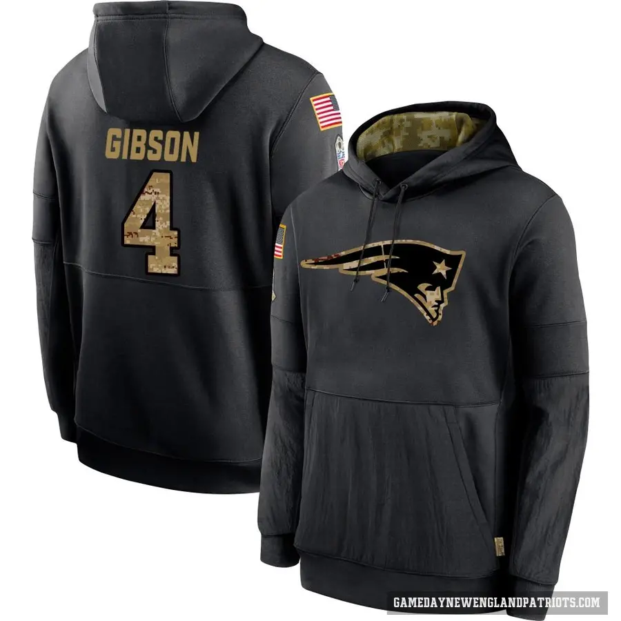 Youth ＃4 Antonio Gibson New England Patriots Black 2020 Salute to Service Sideline Performance Pullover Hoodie