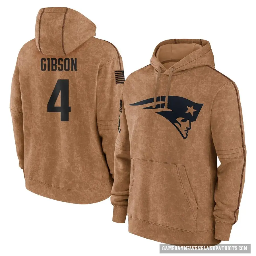 Youth ＃4 Antonio Gibson New England Patriots Brown 2023 Salute To Service Club Pullover Hoodie