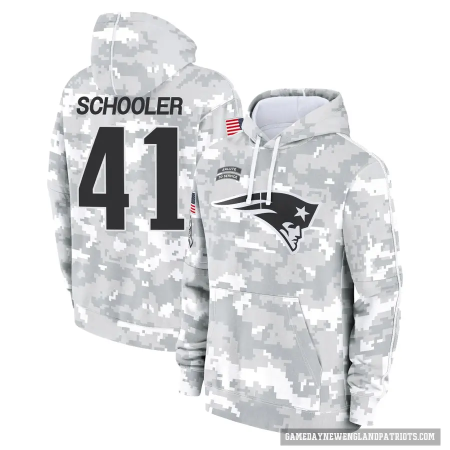 Youth ＃41 Brenden Schooler New England Patriots Arctic Camo 2024 Salute to Service Club Fleece Pullover Hoodie