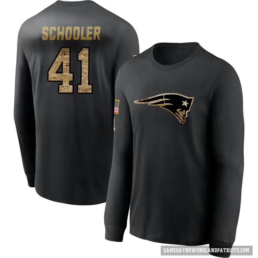 Youth ＃41 Brenden Schooler New England Patriots Black 2020 Salute To Service Sideline Performance Long Sleeve T-Shirt