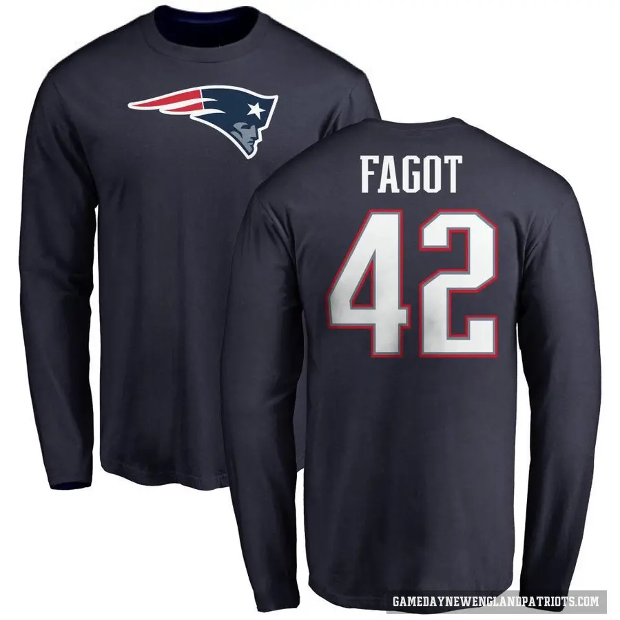 Youth ＃42 Diego Fagot New England Patriots Navy Logo Long Sleeve T-Shirt