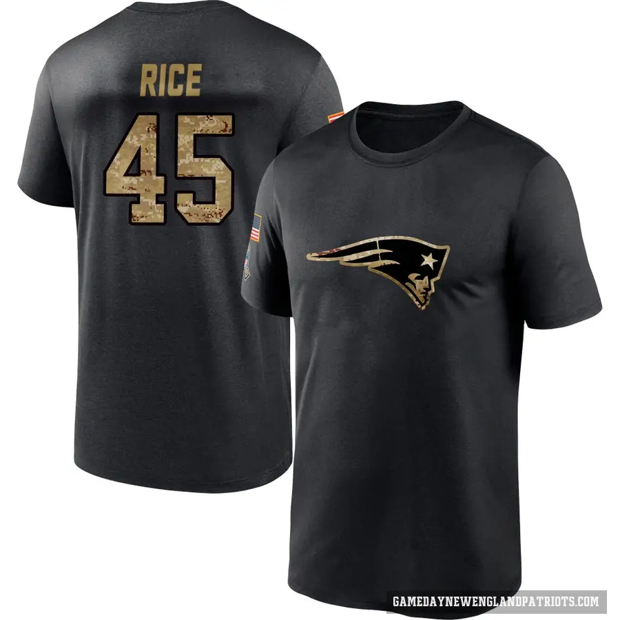 Youth ＃45 Monty Rice New England Patriots Black 2020 Salute To Service Performance T-Shirt