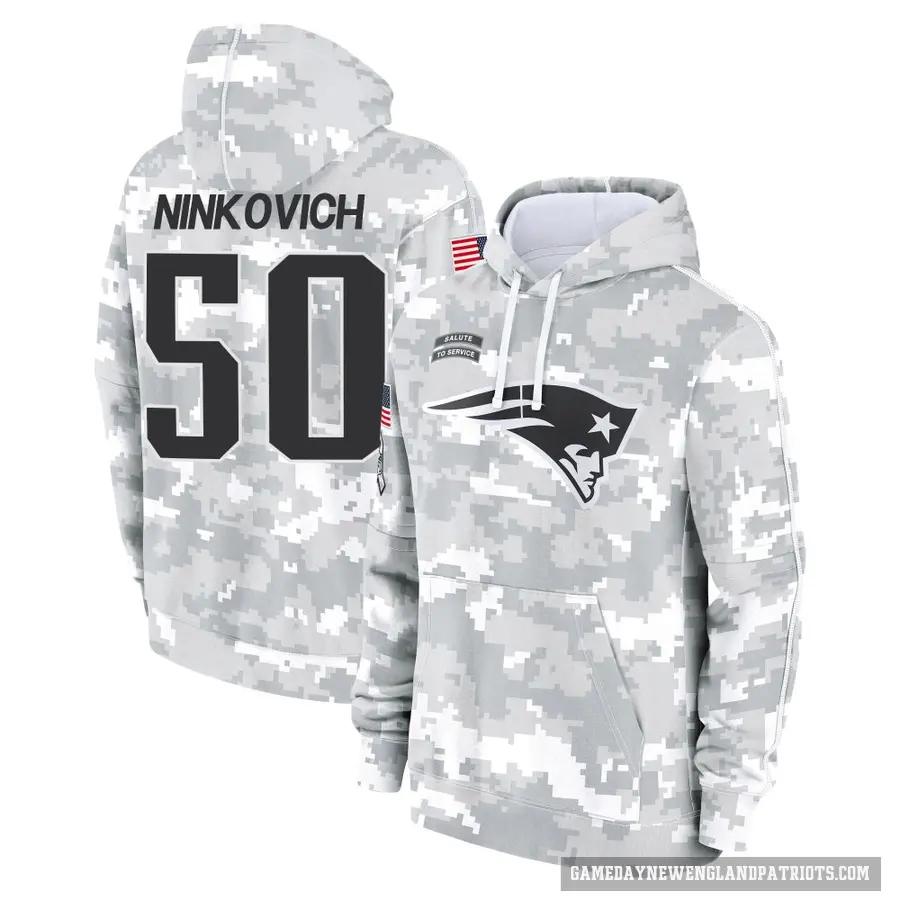 Youth ＃50 Rob Ninkovich New England Patriots Arctic Camo 2024 Salute to Service Club Fleece Pullover Hoodie