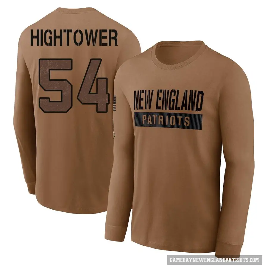 Youth ＃54 Dont'a Hightower New England Patriots Brown 2023 Salute To Service Long Sleeve T-Shirt