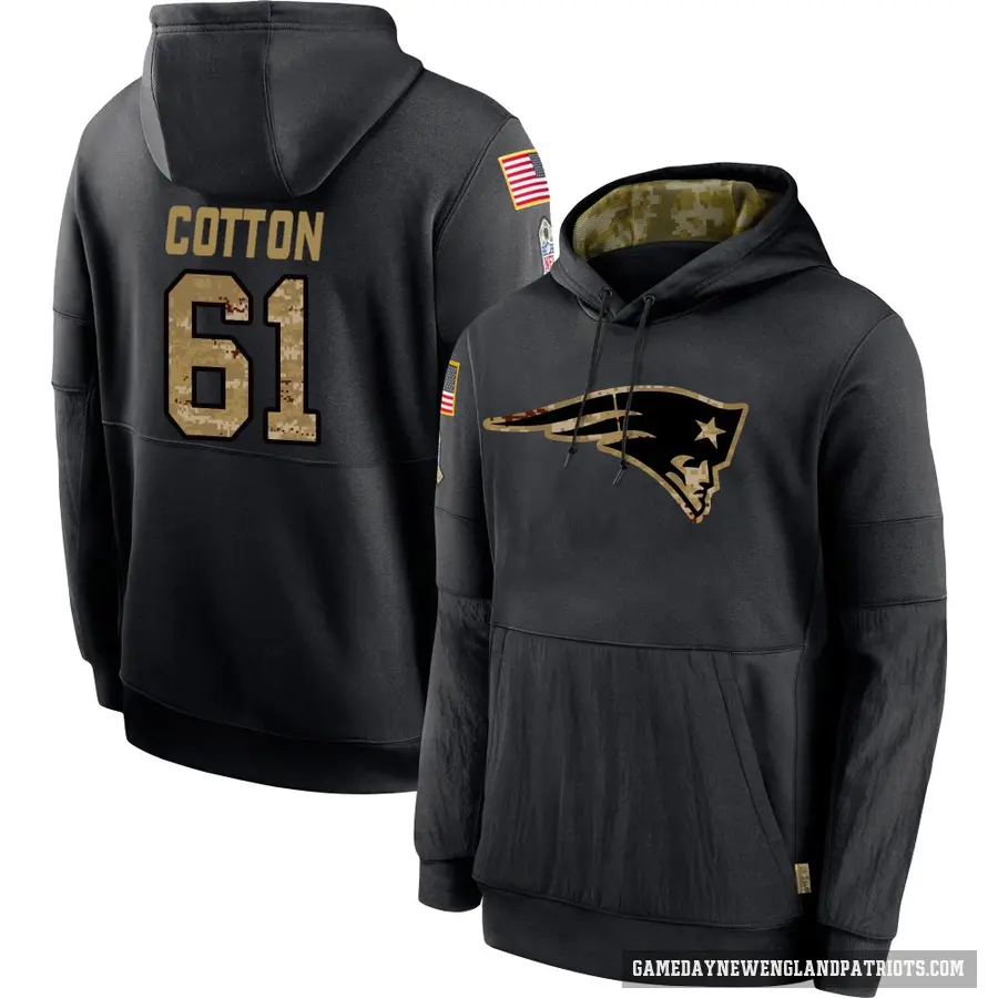 Youth ＃61 Lester Cotton New England Patriots Black 2020 Salute to Service Sideline Performance Pullover Hoodie