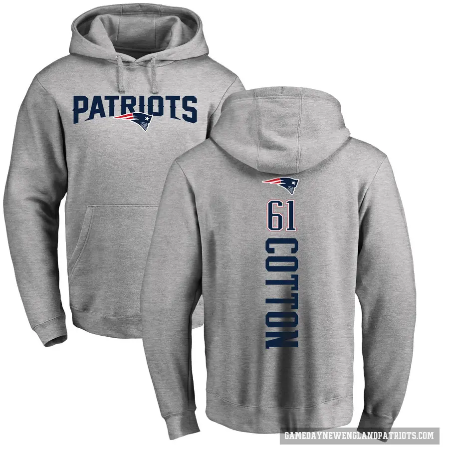 Youth ＃61 Lester Cotton New England Patriots Pro Line Ash Backer Pullover Hoodie