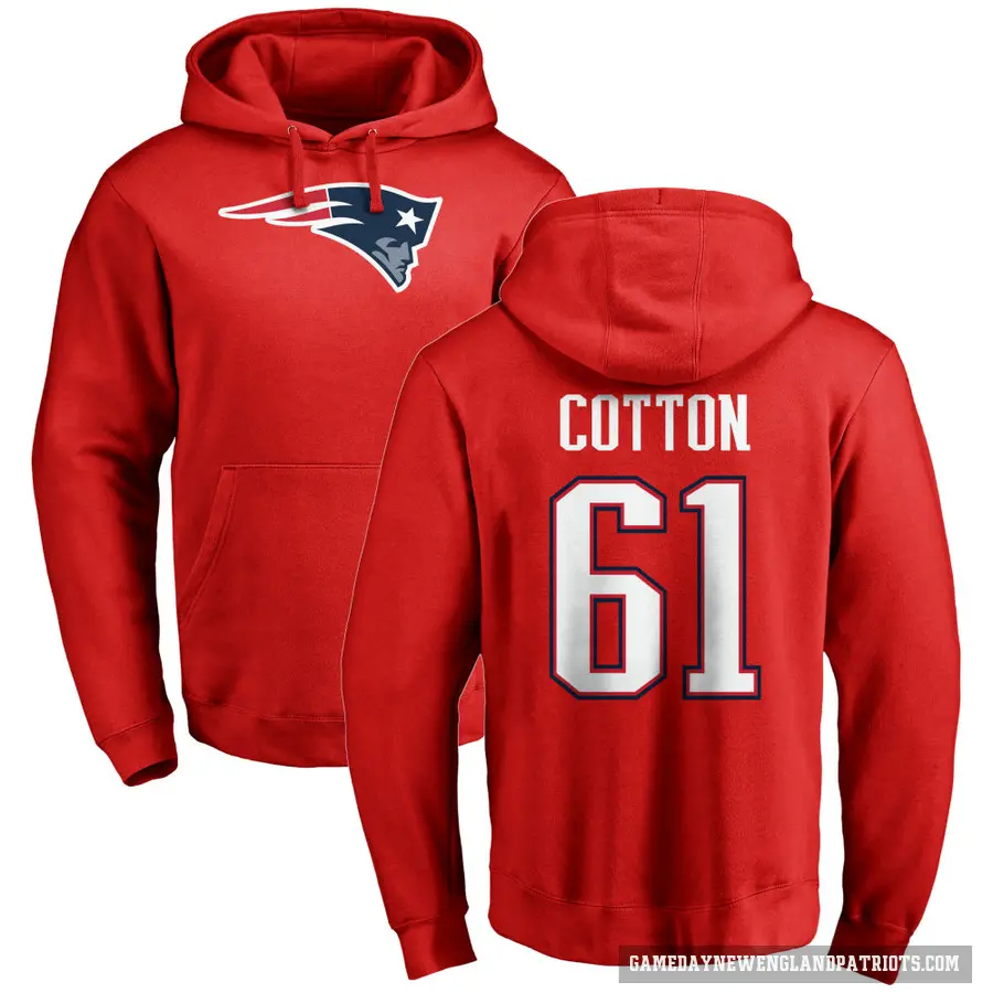 Youth ＃61 Lester Cotton New England Patriots Red Pro Line Name & Number Logo Pullover Hoodie