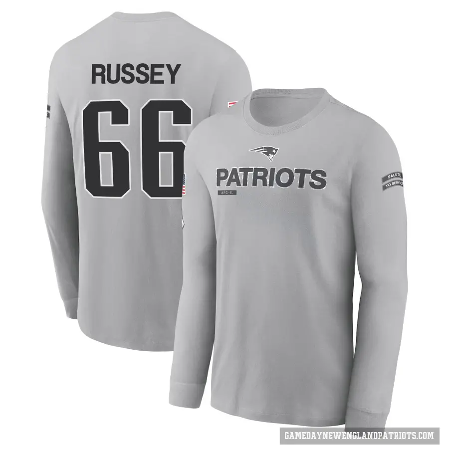 Youth ＃66 Kody Russey New England Patriots Gray 2024 Salute to Service Long Sleeve T-Shirt