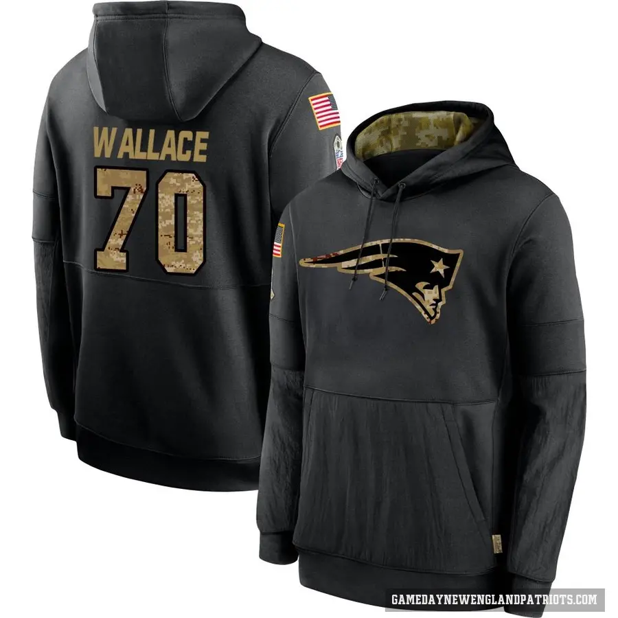 Youth ＃70 Caedan Wallace New England Patriots Black 2020 Salute to Service Sideline Performance Pullover Hoodie