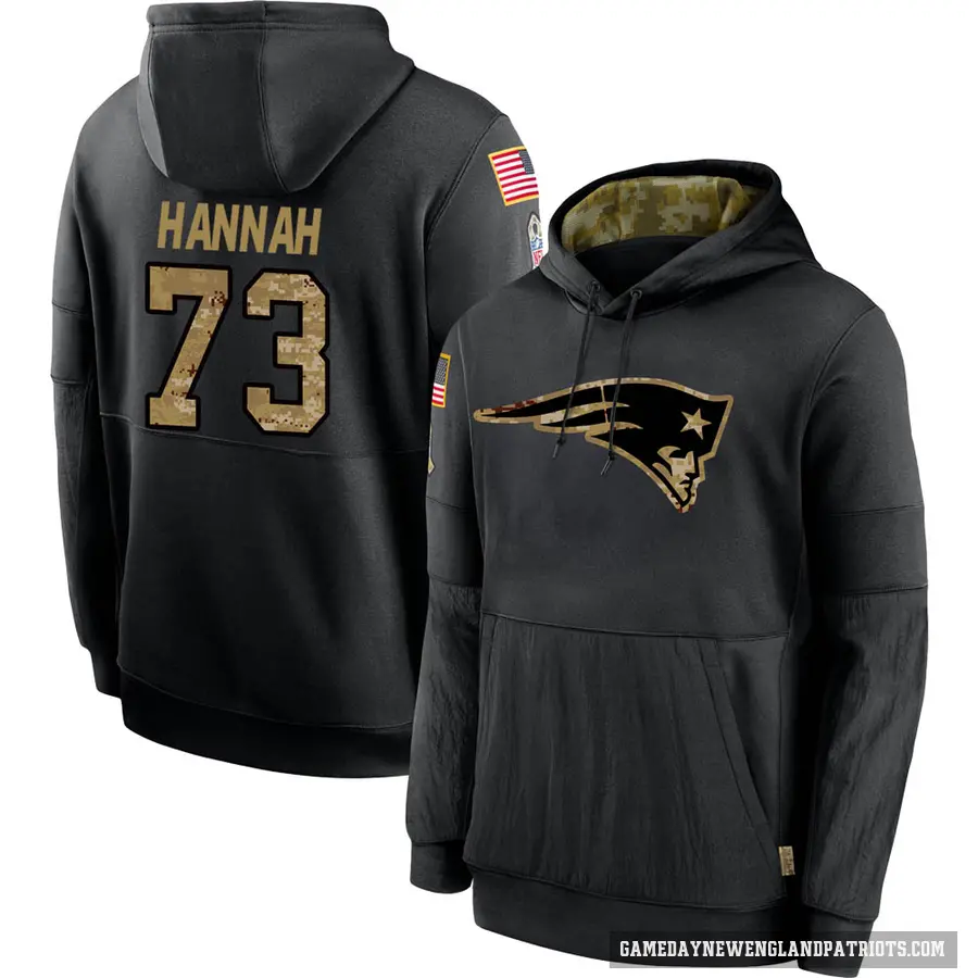 Youth ＃73 John Hannah New England Patriots Black 2020 Salute to Service Sideline Performance Pullover Hoodie