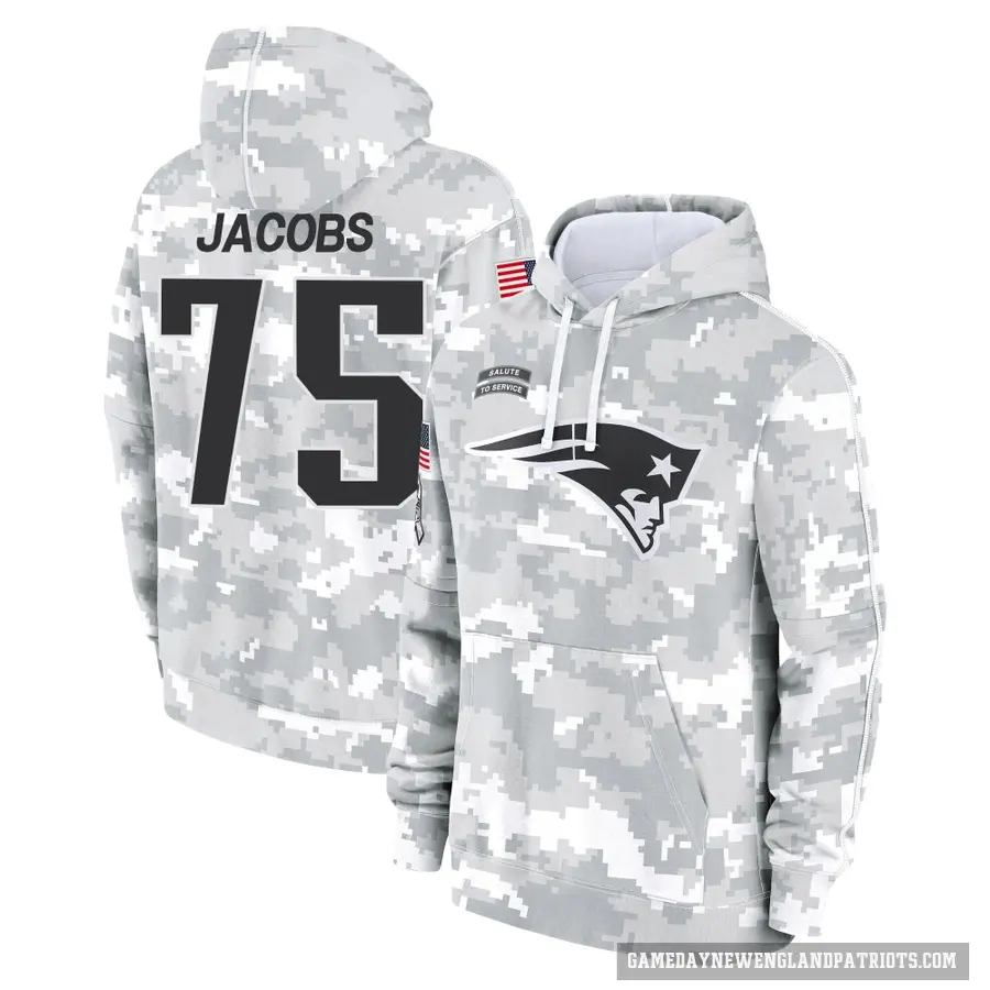 Youth ＃75 Demontrey Jacobs New England Patriots Arctic Camo 2024 Salute to Service Club Fleece Pullover Hoodie