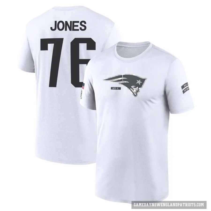 Youth ＃76 Caleb Jones New England Patriots White 2024 Salute to Service Performance T-Shirt