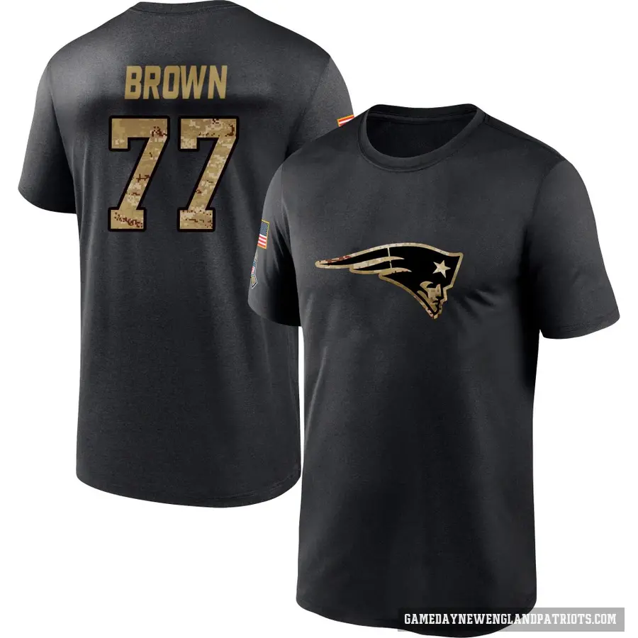 Youth ＃77 Ben Brown New England Patriots Black 2020 Salute To Service Performance T-Shirt