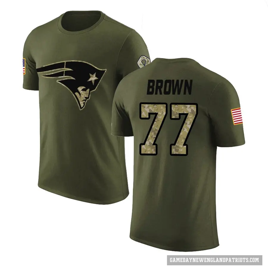 Youth ＃77 Ben Brown New England Patriots Brown Olive Salute to Service T-Shirt